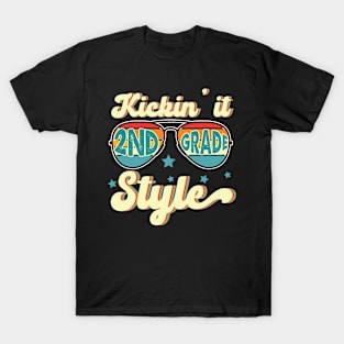 Retro Kickin It 2nd Grade Style Teacher Back To School Gift For Boy Girl Kids T-Shirt